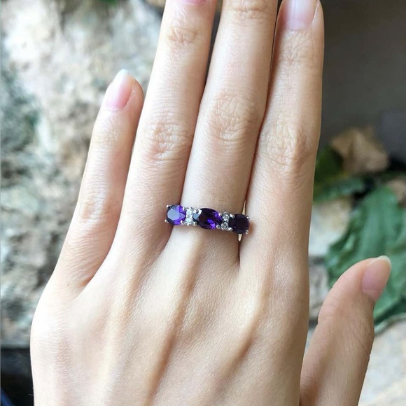 New Natural 2.32CT Amethyst Diamond 14K White Gold Hallmarked Ring - Picture 13 of 17